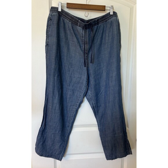 Talbots Pants Extra Large Chambray Easy Drawstring Ankle Lyocell Linen Coastal - Picture 1 of 9
